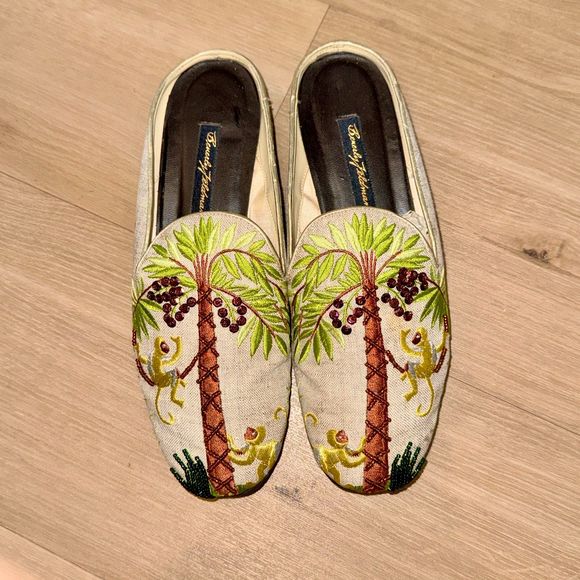 Beverly Feldman Beaded Monkey Palm Mules Vintage 7B - Picture 6 of 9